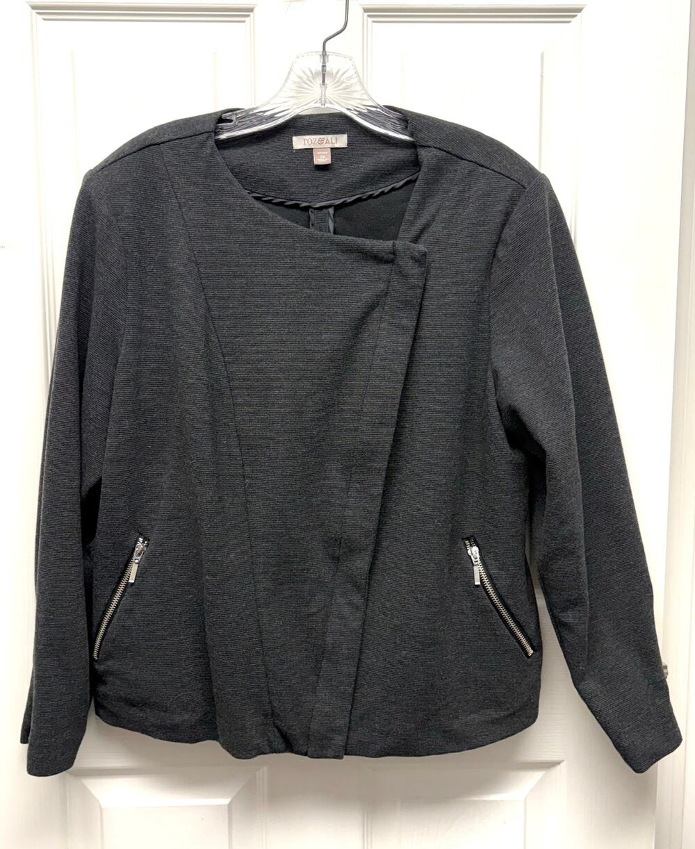 Roz & Ali Jacket Women’s 2X Charcoal Moto Ponte Knit Zipper Plus Size